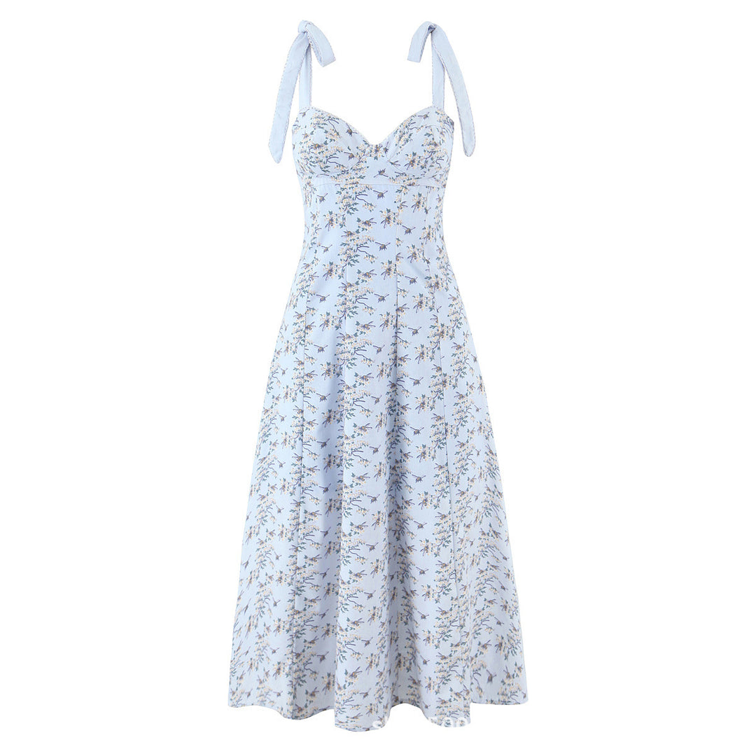 Damen Sommerliches Baumwollkleid mit schulterfreien Rüschen Drune
