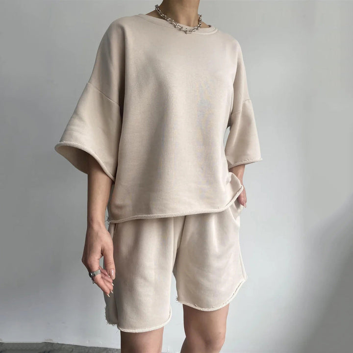 Damen lässiges Kurzarm-Oberteil und kurze Hose Set Drune