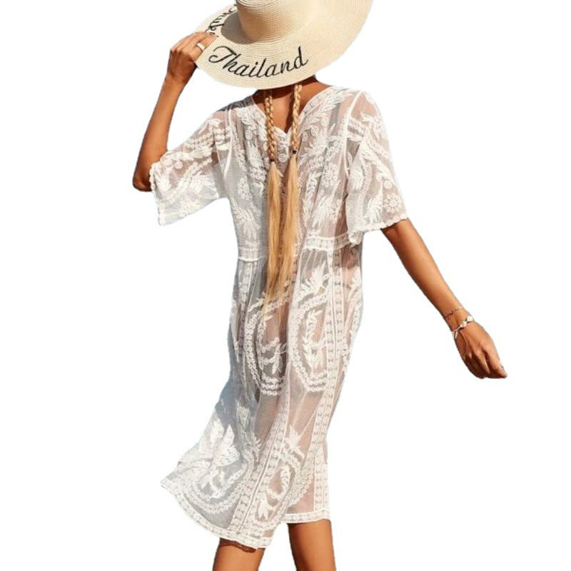 Damen Spitze Bestickter Strand Kimono Drune