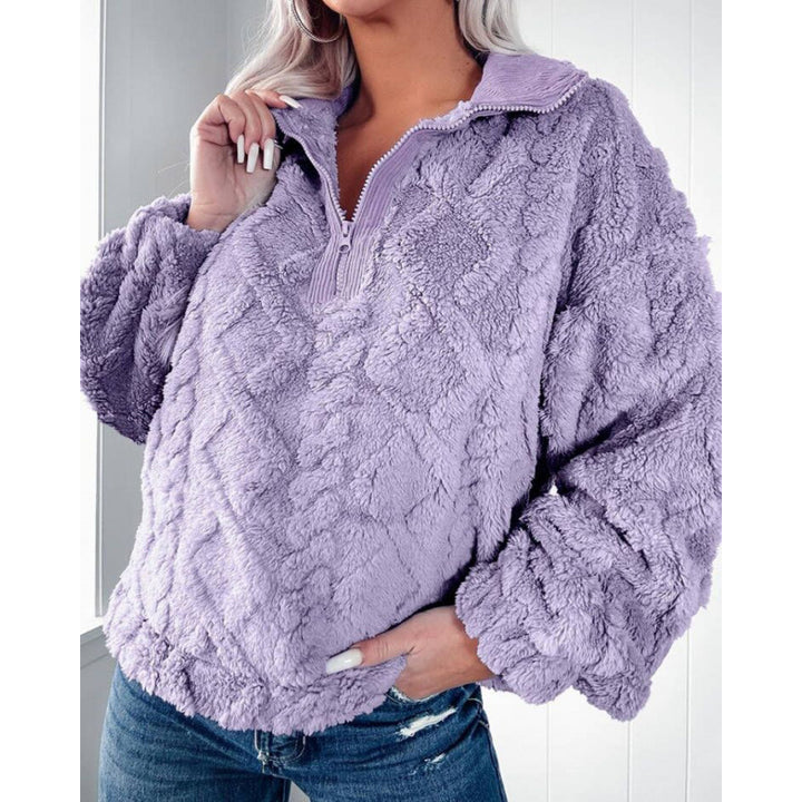 Damen Fleece-Pullover mit halbem Reißverschluss und strukturiertem Design Drune