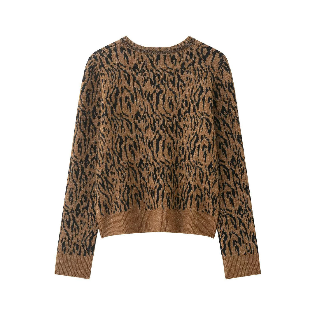 Damen nan kurzgeschnittene Jacquard-Strickjacke mit Zierperlenknöpfen Drune