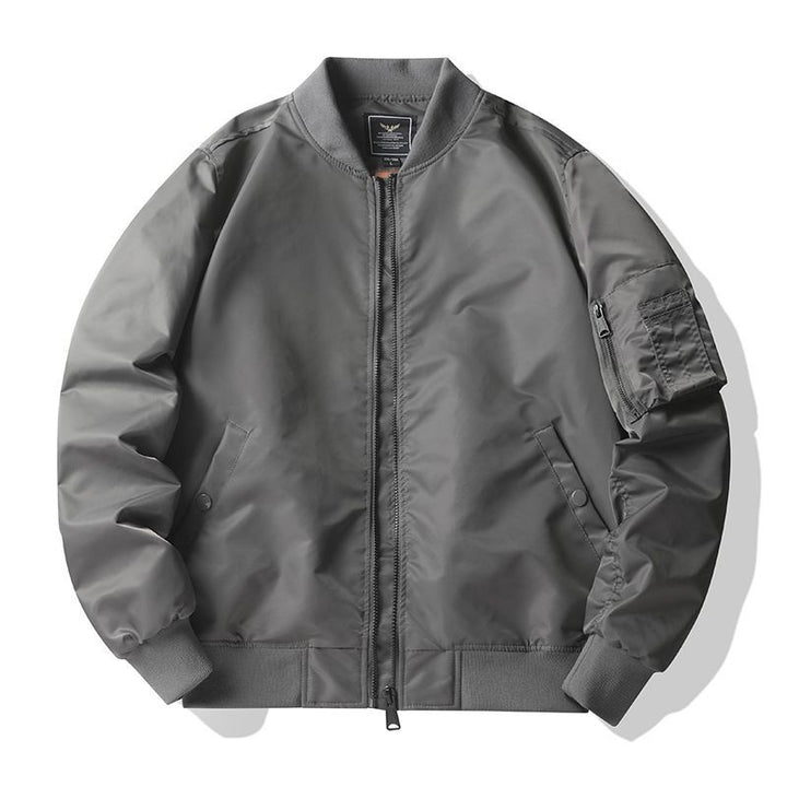 Men's  matte nylon flight bomber jacket with sleeve utility pocket and ribbed trims Drune