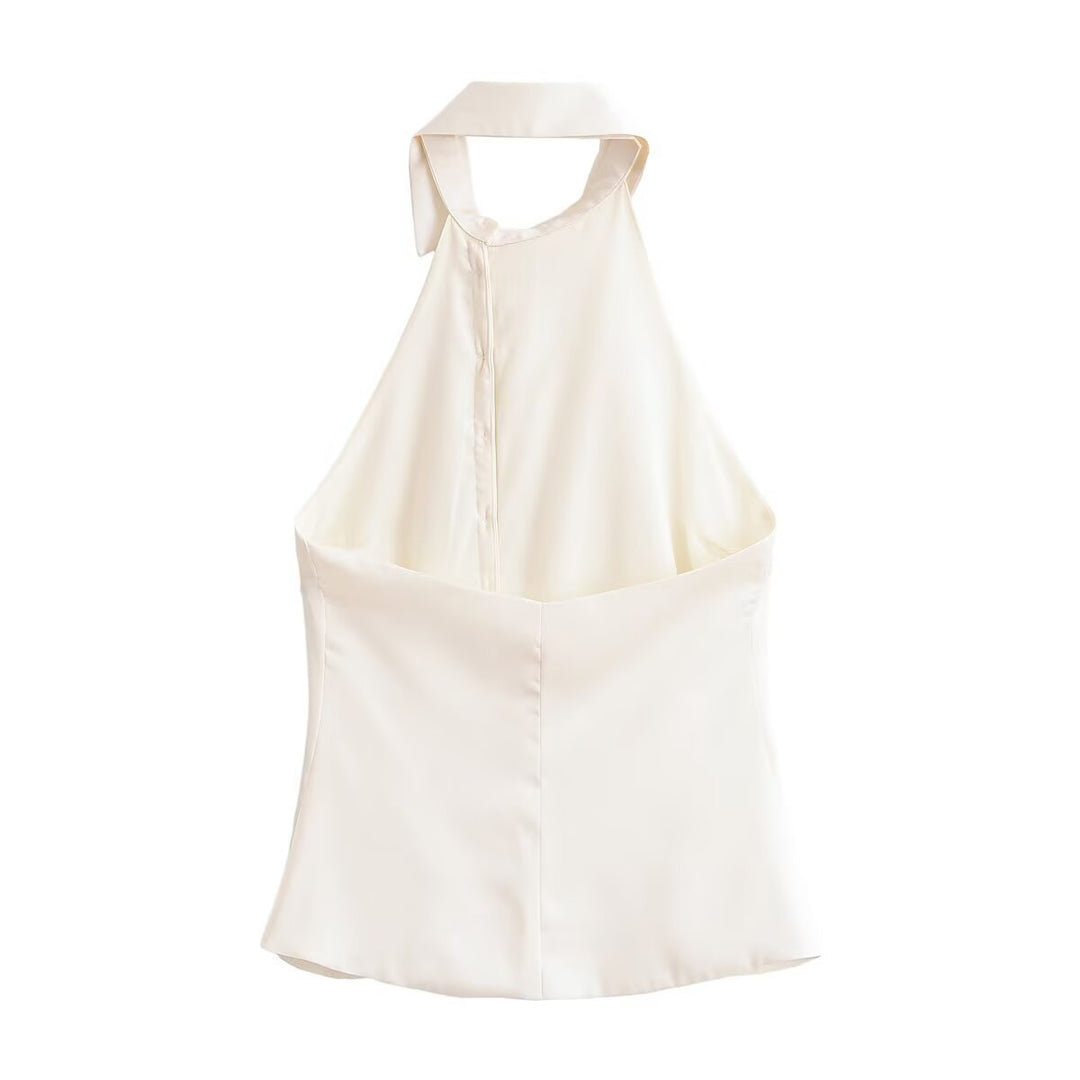 Damen Halterneck Bluse mit eleganter Knopfleiste Drune