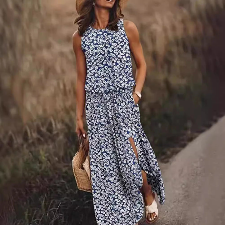 Damen Maxikleid mit floralem Schnitt und bequemen Taschen Drune