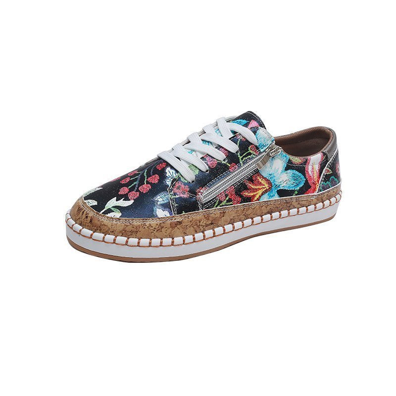 Damen florale Plateausneaker mit Korkplateau, seitlichem Reißverschluss und gepolstertem Komfortfußbett Drune