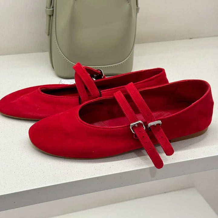 Damen Ballerinas aus hochwertigem Wildleder mit verstellbaren Riemen Drune
