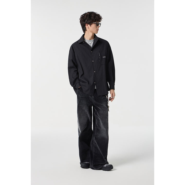 Unisex Oversize Hemdjacke mit strukturierter Rippenoptik und aufgesetzter Brusttasche Drune
