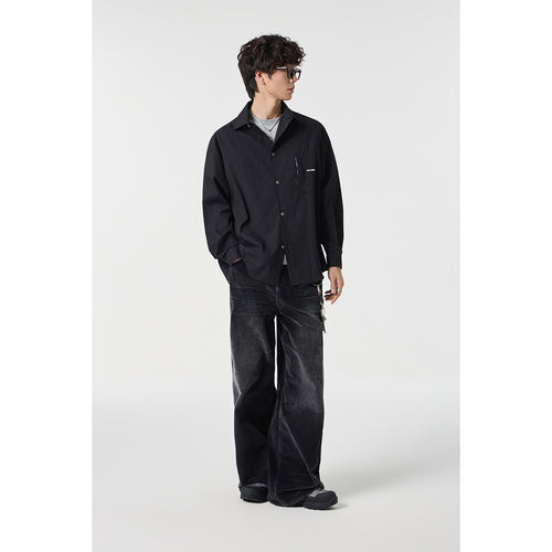 Unisex Oversize Hemdjacke mit strukturierter Rippenoptik und aufgesetzter Brusttasche Drune