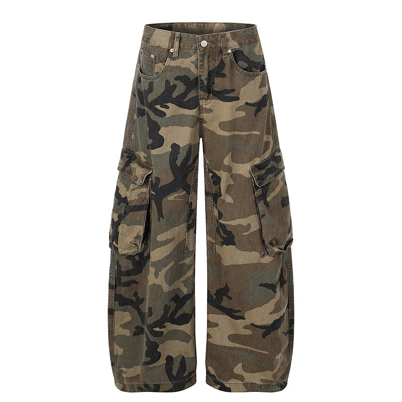 Damen weite Cargo-Hose im Camouflage-Print mit Multi-Taschen Drune