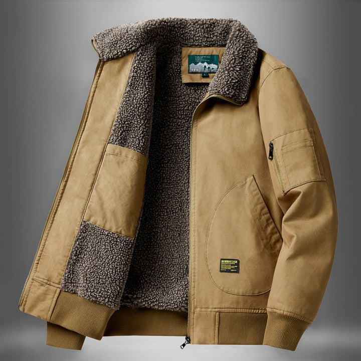 Men's  sherpa-lined canvas flight jacket with ribbed trims and interior stash pockets Drune