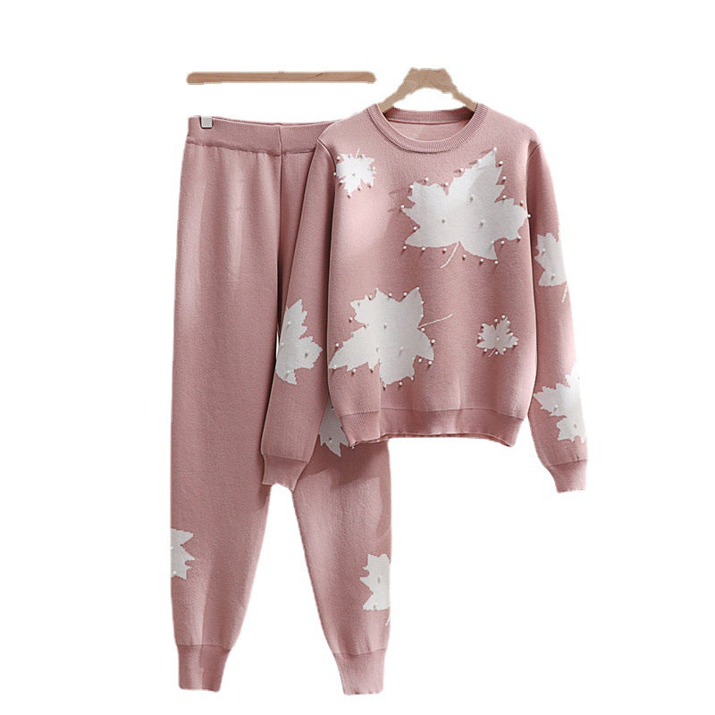 Damen Freizeit-Loungewear-Set mit floralem Design und elastischem Bund Drune
