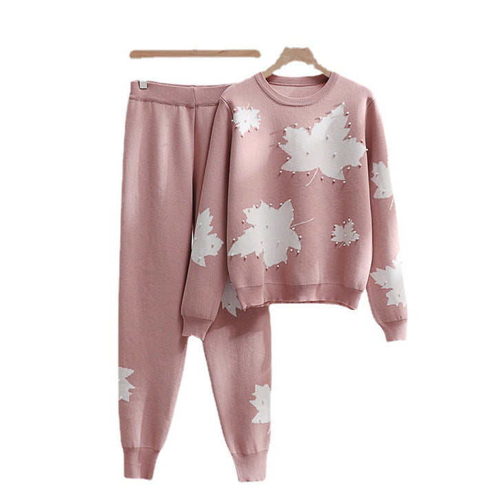 Damen Freizeit-Loungewear-Set mit floralem Design und elastischem Bund Drune