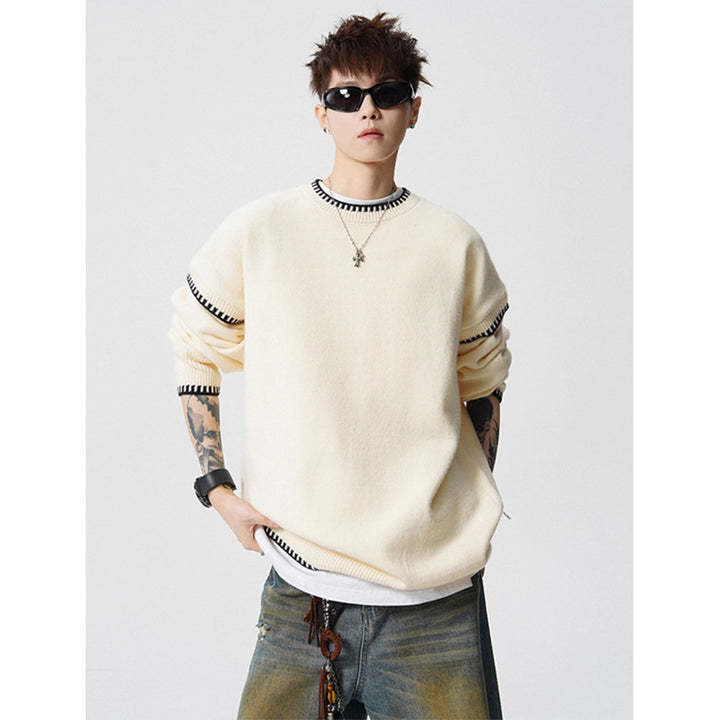 Herren Grobstrickpullover mit Kontrastnähten Drune