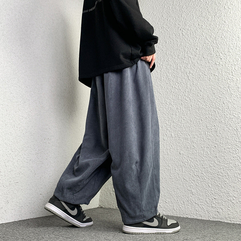 Unisex Extraweit geschnittene Cord-Loungehose mit Tunnelzug und elastischen Bündchen Drune