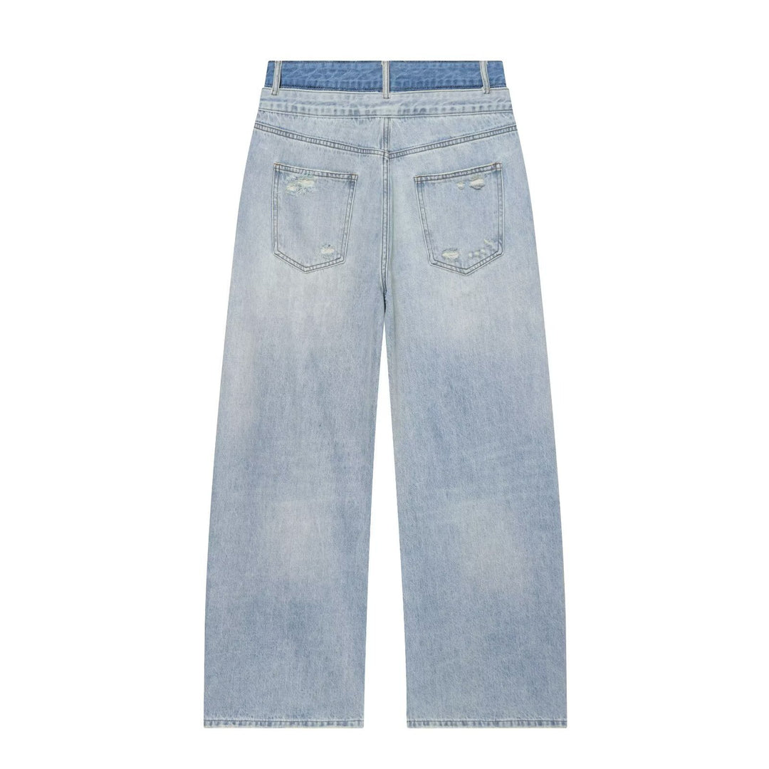 Damen Hochtaillierte Jeans mit weitem Bein und Destroyed-Optik Drune