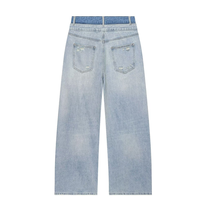 Damen Hochtaillierte Jeans mit weitem Bein und Destroyed-Optik Drune