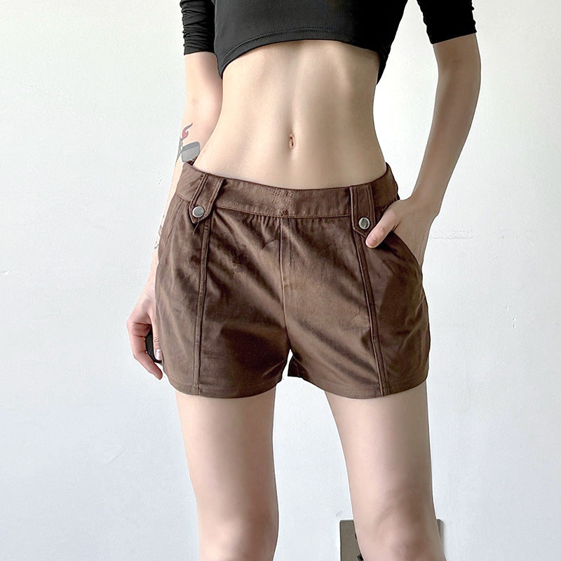 Damen modische Kunstleder Shorts mit eleganten Details Drune