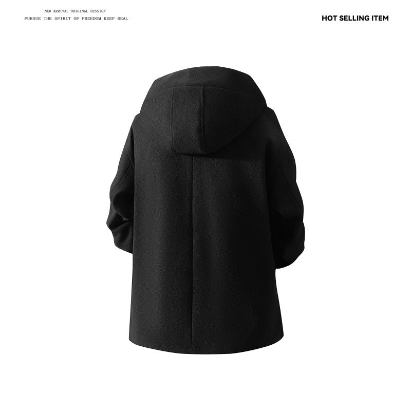 Herren nan Kapuzen-Mantel aus Wollmix mit Oversize-Schnitt und verdeckter Druckknopfleiste Drune