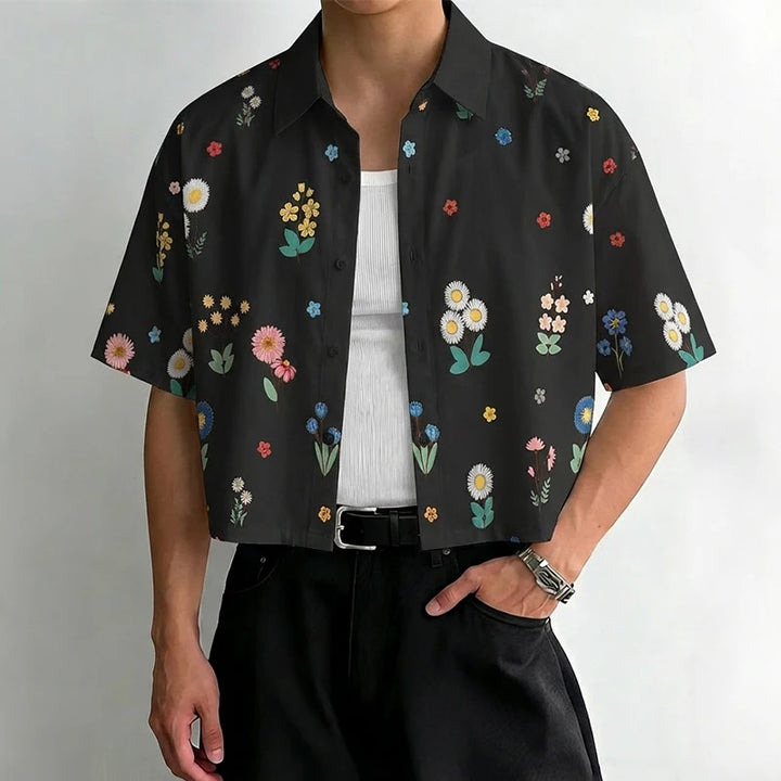 Damen nan kastig geschnittene Kurzarm-Hemdbluse mit floralem Allover-Print, Hemdkragen und kurzem Saum Drune