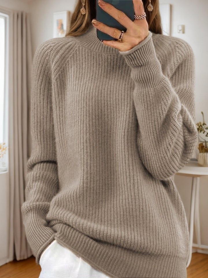 Damen nan kuscheliger Strickpullover mit Stehkragen und Rippstruktur Drune
