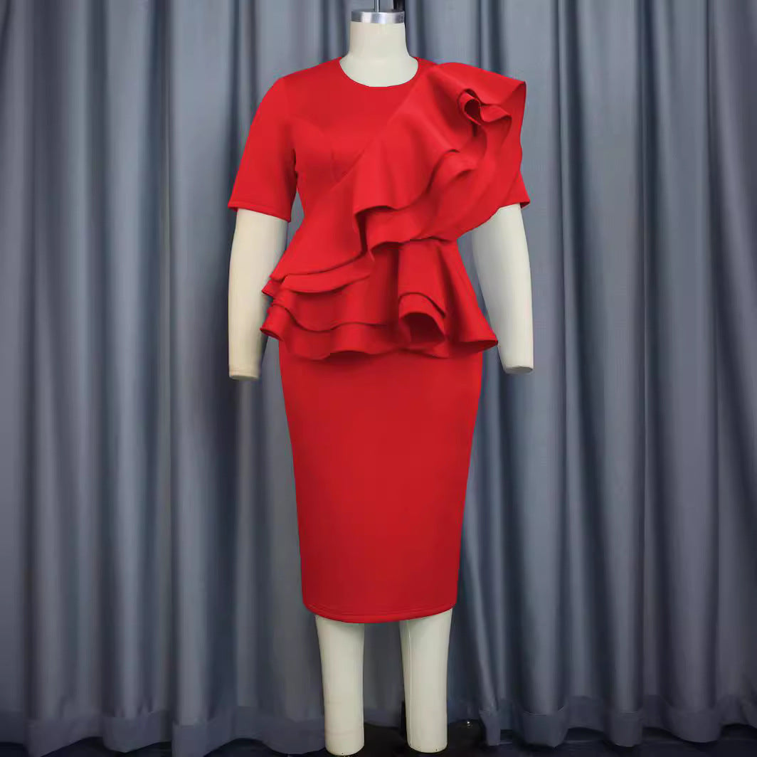 Damen stilvolles Kleid mit voluminösem Rüschendesign Drune