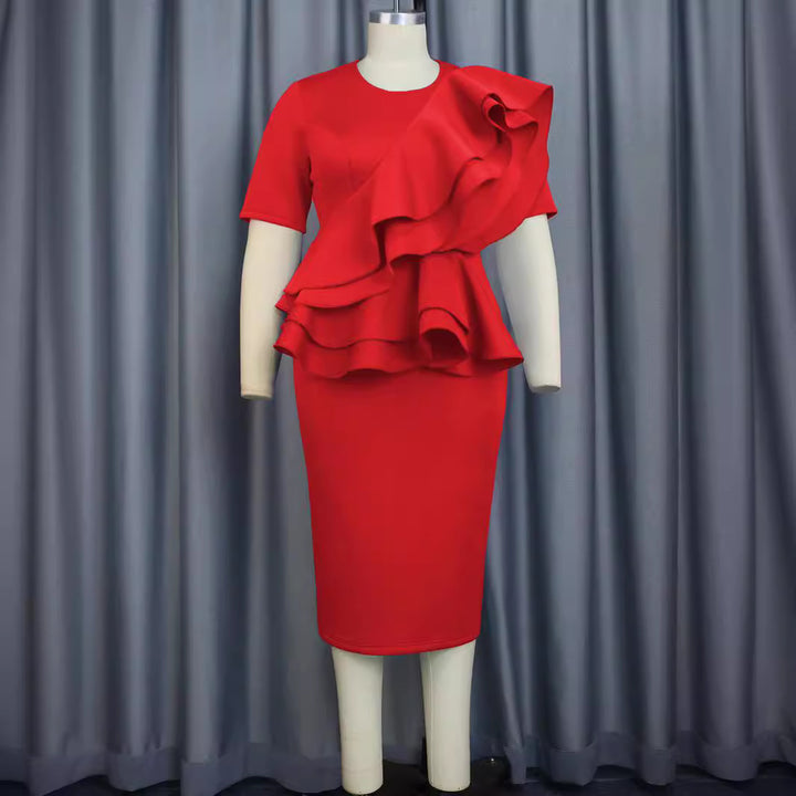 Damen stilvolles Kleid mit voluminösem Rüschendesign Drune