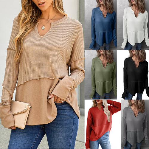 Damen Oversize-Pullover mit Waffle-Struktur, V-Notch und überschnittener Schulter Drune