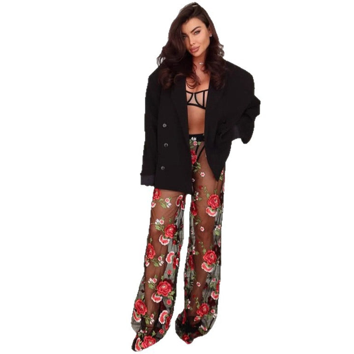 Damen Elegante Blazerjacke mit floralem Hosenanzug Drune