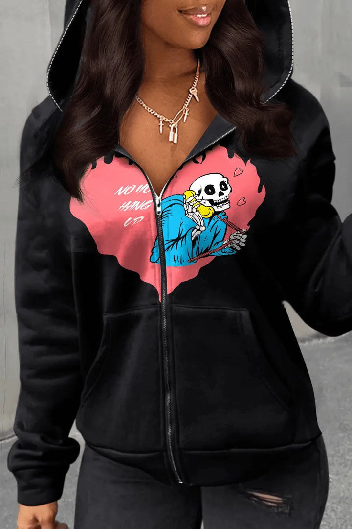 Damen Kapuzenjacke mit kreativem Grafikdruck und Kängurutaschen Drune