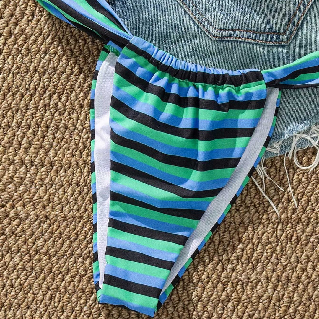 Damen Bikini-Oberteil mit verstellbaren Trägern und modernem Streifendesign Drune