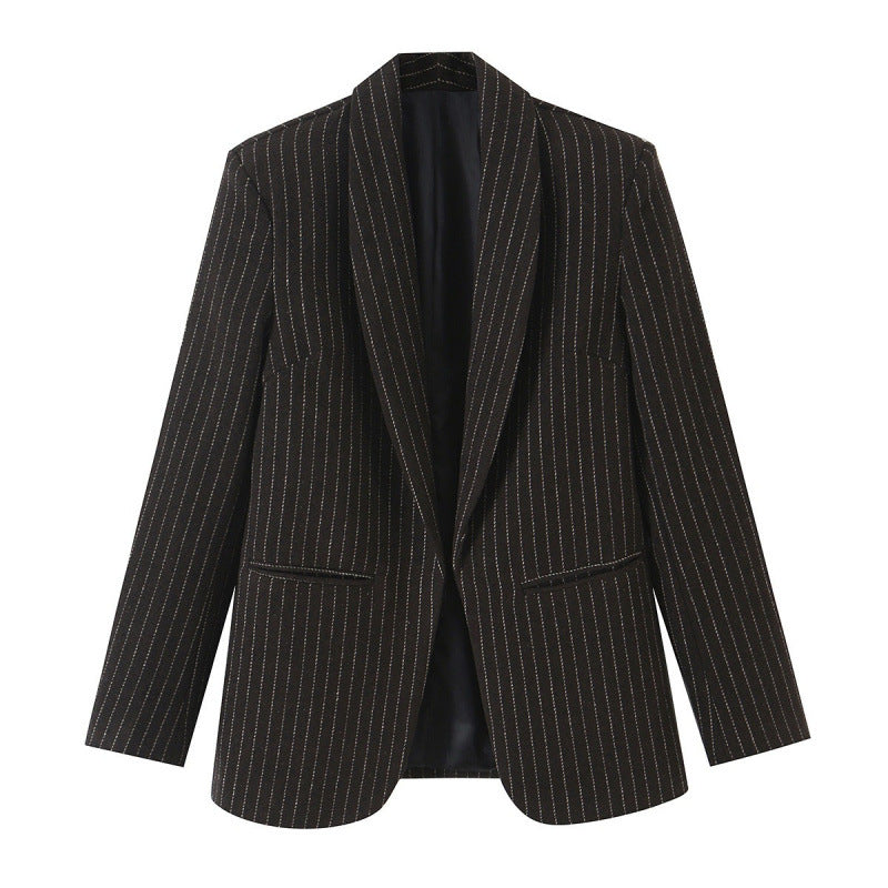 Damen Nadelstreifen-Blazer mit Schalkragen und leicht taillierter Silhouette Drune