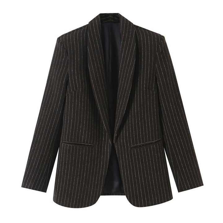 Damen Nadelstreifen-Blazer mit Schalkragen und leicht taillierter Silhouette Drune