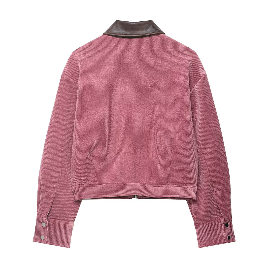 Damen Kurze Cord-Collegejacke mit Kunstlederkragen und aufgesetzten Pattentaschen Drune