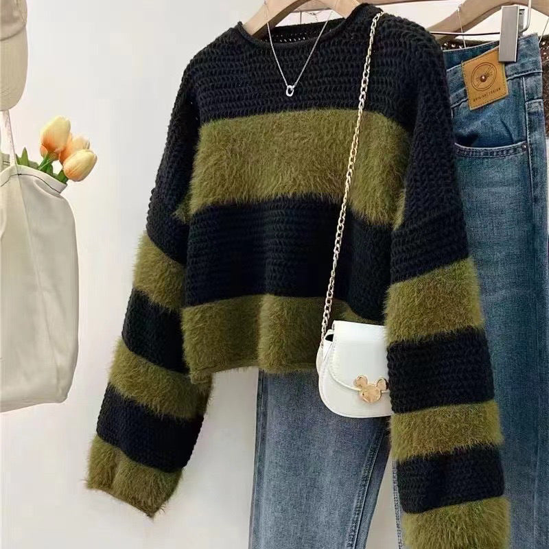 Damen gemütlicher Pullover mit weitem Schnitt und auffälligem Streifenmuster Drune