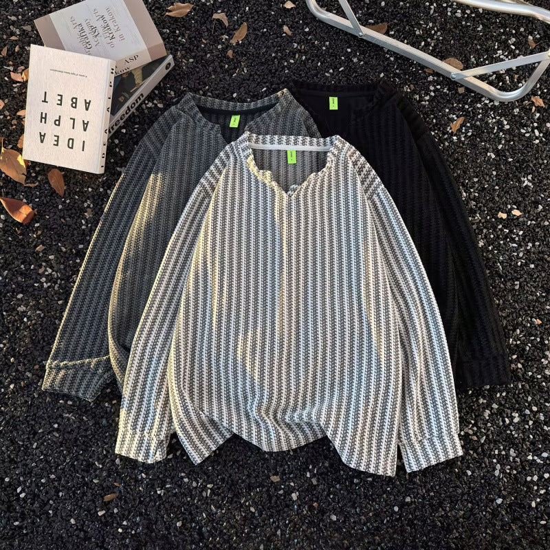 Damen Feinstrick-Pullover mit feiner Waffelstruktur, V-Notch-Ausschnitt und legerer Oversize-Passform Drune