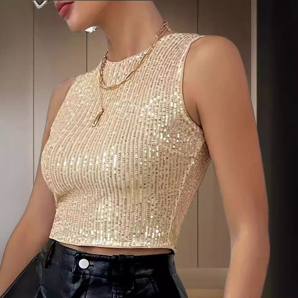 Damen Glitzerndes Crop-Top aus feiner Stoffstruktur Drune