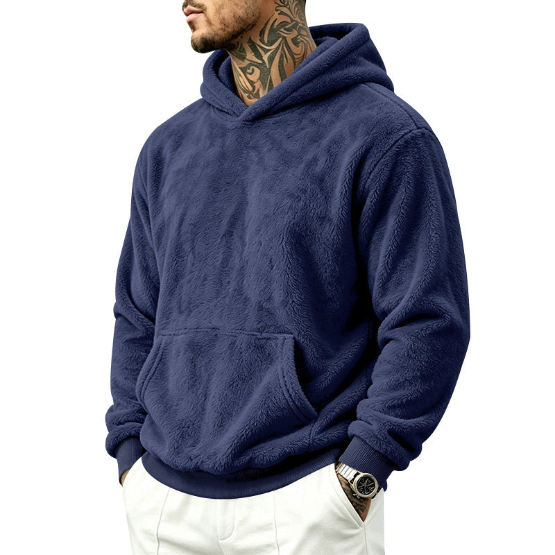 Herren Kuscheliger Fleece-Hoodie mit Kängurutasche und geripptem Saum Drune