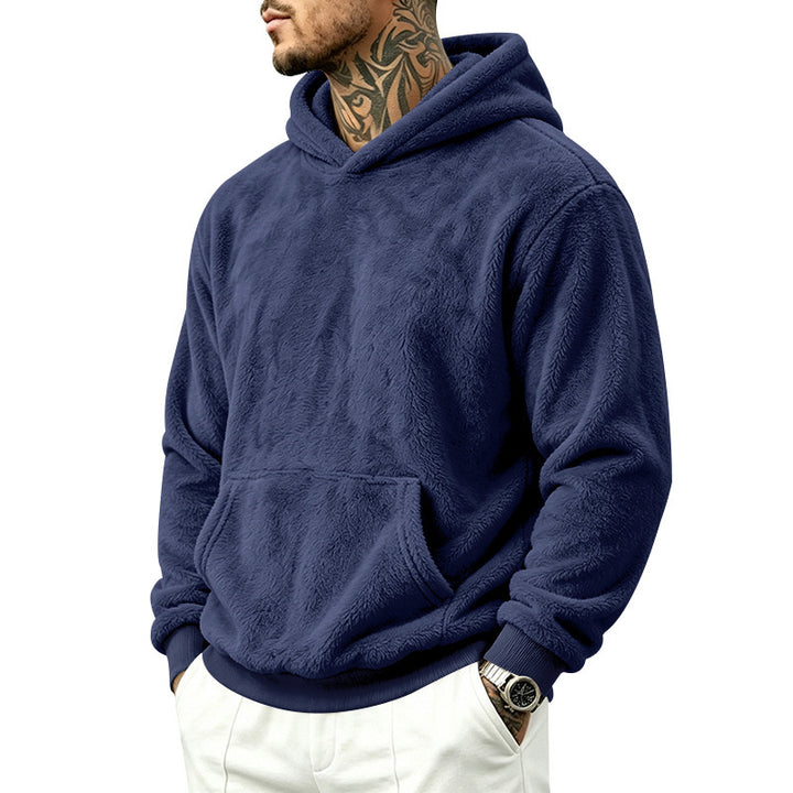 Herren Kuscheliger Fleece-Hoodie mit Kängurutasche und geripptem Saum Drune