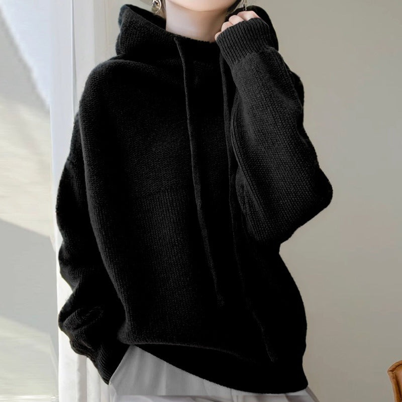 Damen Kuscheliger Rollkragen‑Hoodie aus Feinstrick mit Kordelzug und gerippten Bündchen Drune