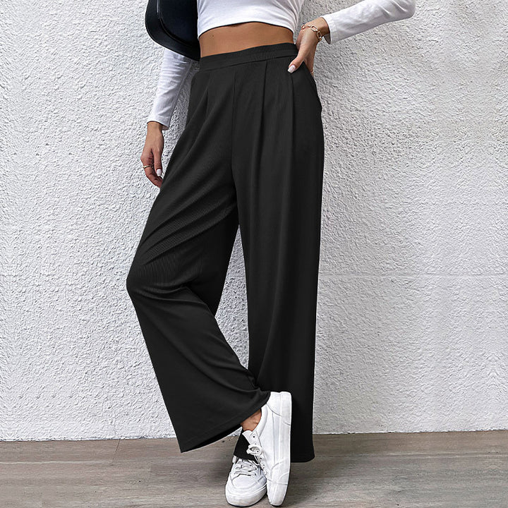 Damen elegante Palazzo-Hose mit hohem Bund und feinen Falten Drune