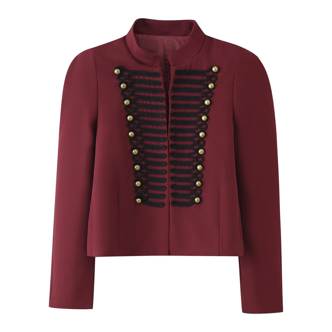Damen Kurzjacke im Military‑Stil mit dekorativen Zierkordeln Drune