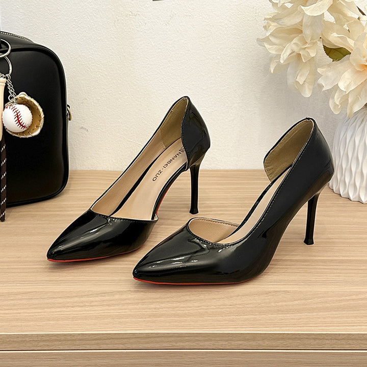 Damen Lack‑Pumps mit tief ausgeschnittener Seitenlinie, spitzer Zehenform und hohem Stiletto Drune
