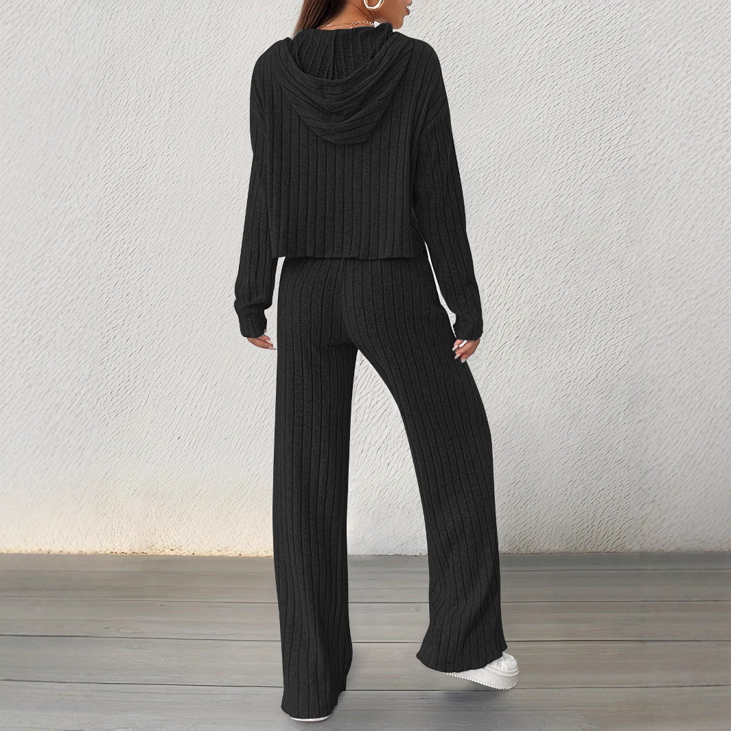 Damen lässiges Strick-Lounge-Set mit Kapuze und weitem Schnitt Drune