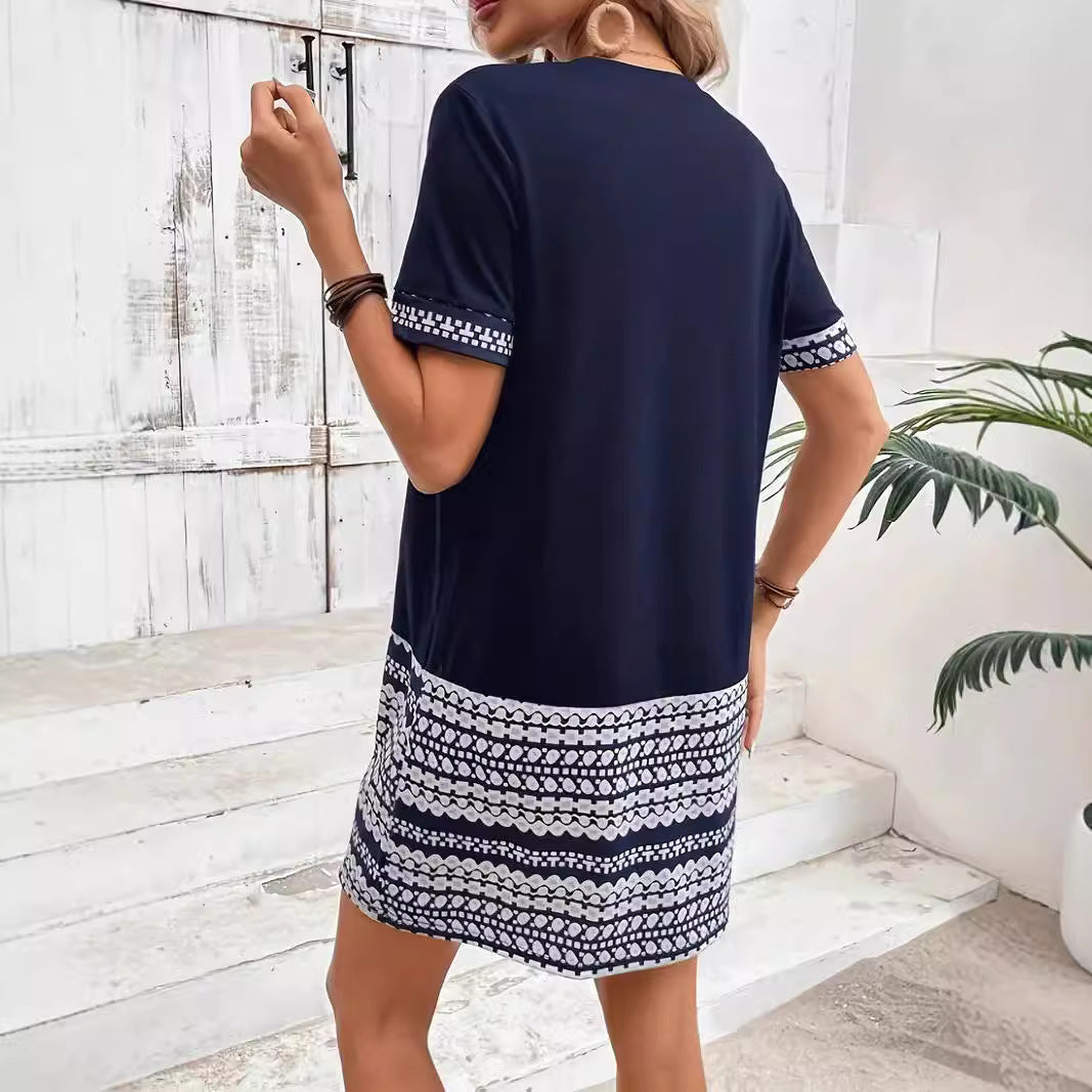 Damen Modisches T-Shirt-Kleid mit geometrischem Muster Drune