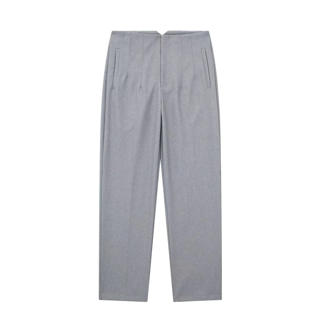 Damen Hochtaillierte tapered Anzughose mit Bügelfalte und Paspeltaschen Drune