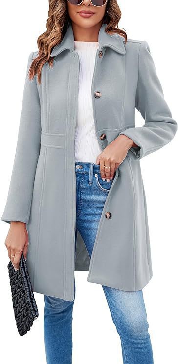 Damen klassischer Wollmantel mit modischem Schnitt und funktionalen Details Drune
