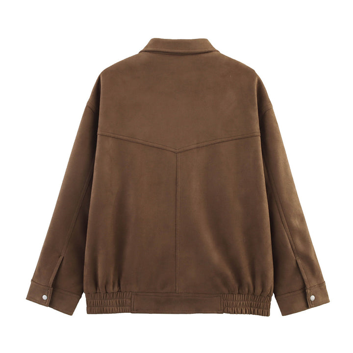 Damen nan Oversize-Fieldjacke in Velourslederoptik mit Pattentaschen, Hemdkragen und elastischem Saum Drune