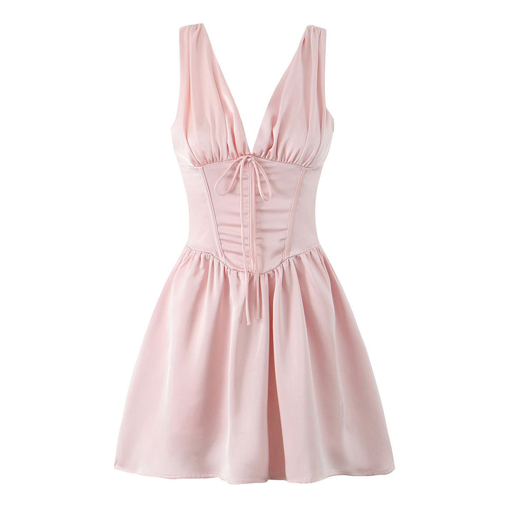 Damen figurbetontes Cocktailkleid mit V-Ausschnitt und Rüschendetails Drune