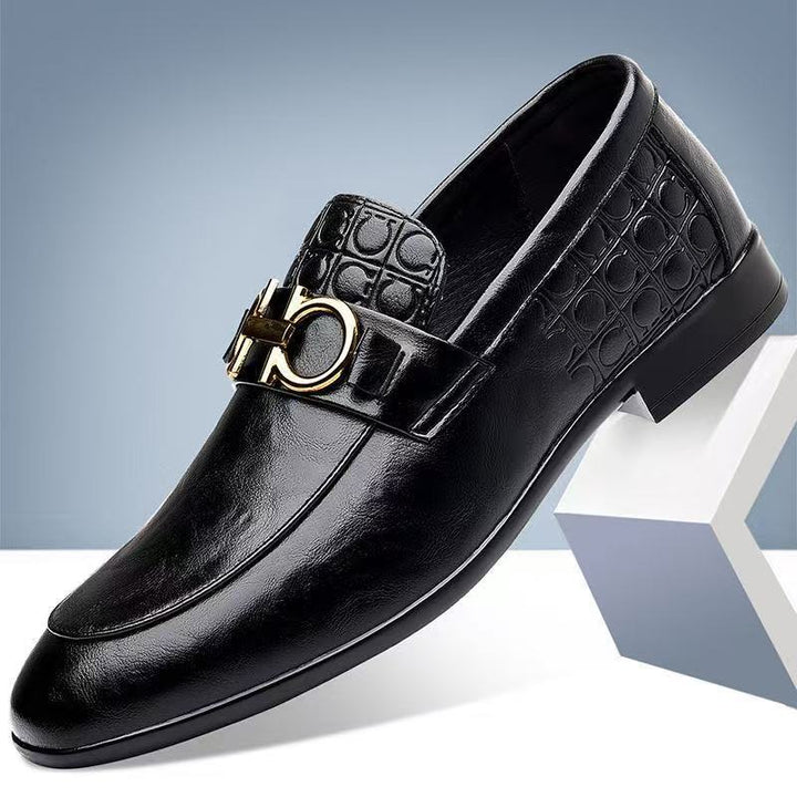 Herren Eleganter Lederlook-Loafer mit Krokoprägung und goldener Bit-Schnalle Drune