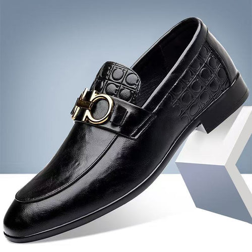 Herren Eleganter Lederlook-Loafer mit Krokoprägung und goldener Bit-Schnalle Drune